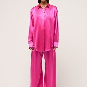 Vibrant Pink Satin Shirt and Pants Set